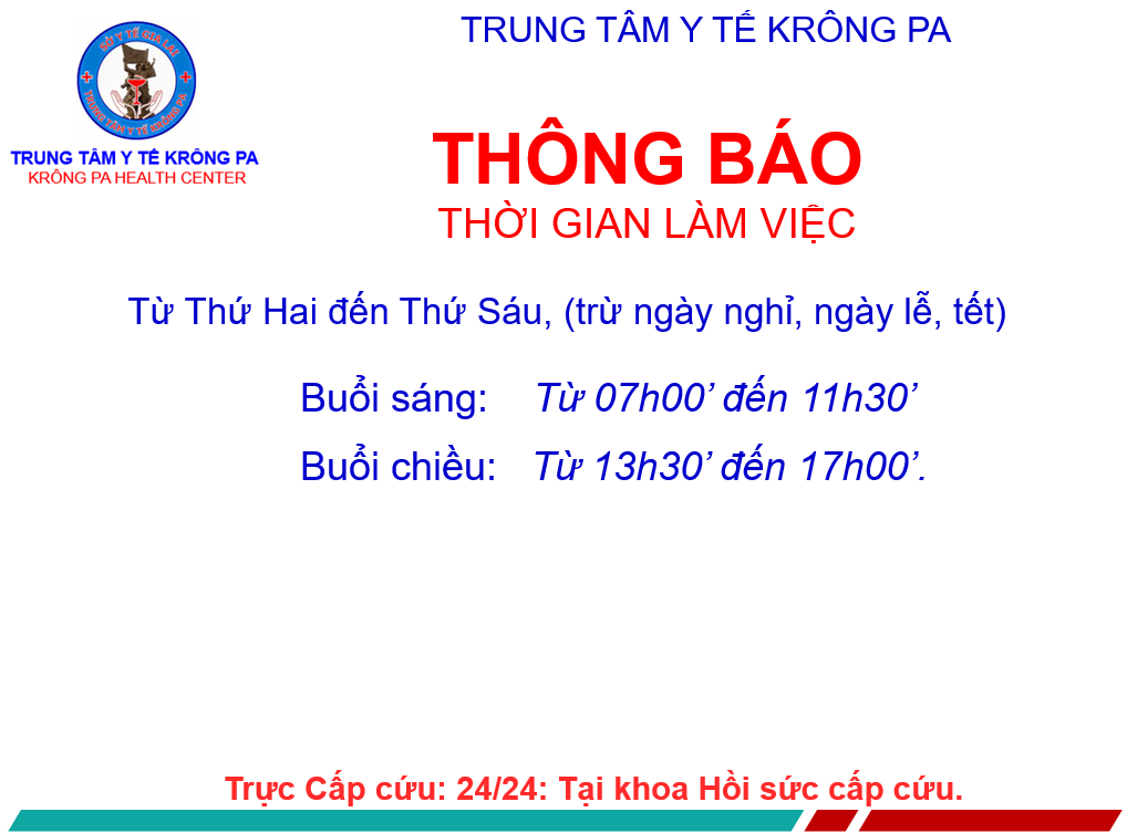 Thông báo thời gian làm việc tại TTYT Krông Pa 